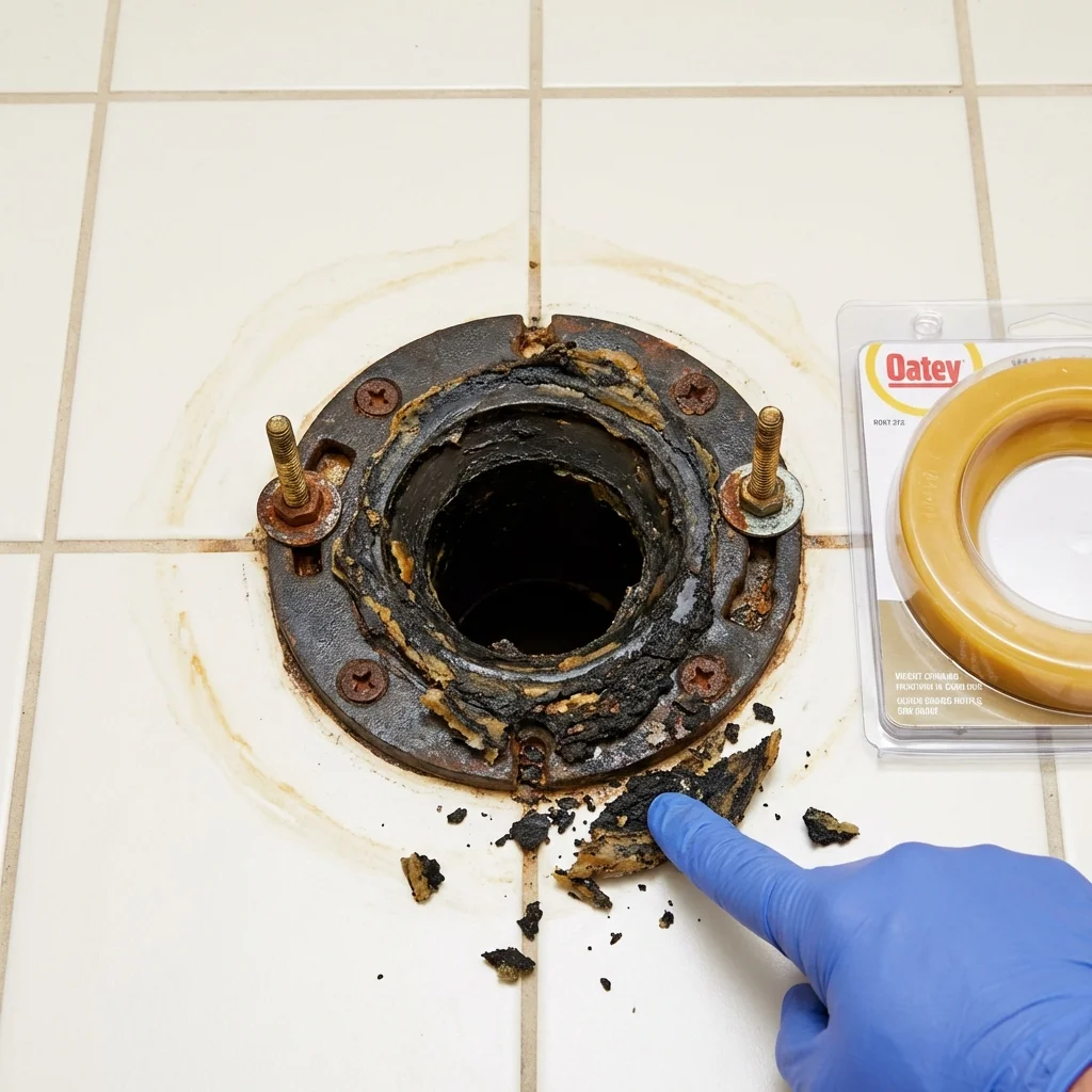 Failed wax ring showing water seepage at the base of a toilet in a Washington, UT home