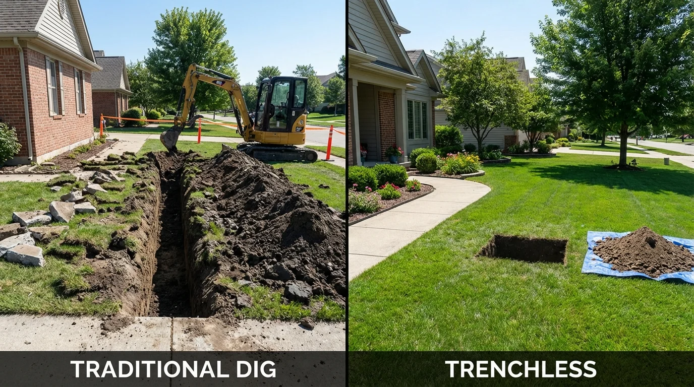Trenchless sewer repair with minimal yard damage versus traditional excavation in Washington, UT